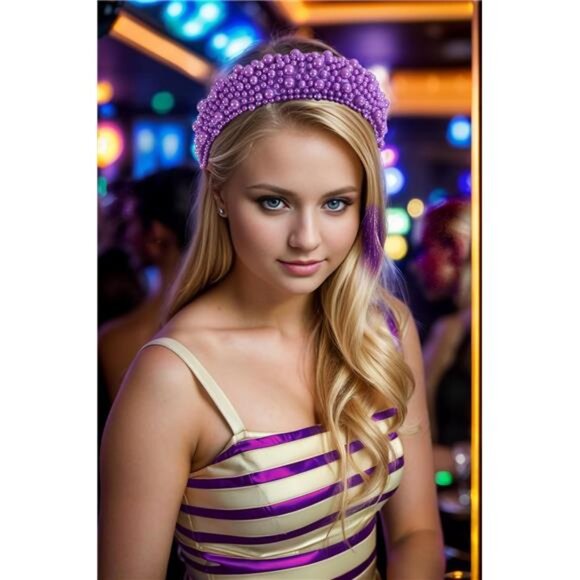 Padded Pearl Headband Thick Beaded Headbands for Women B-Purple - Picture 3 of 6